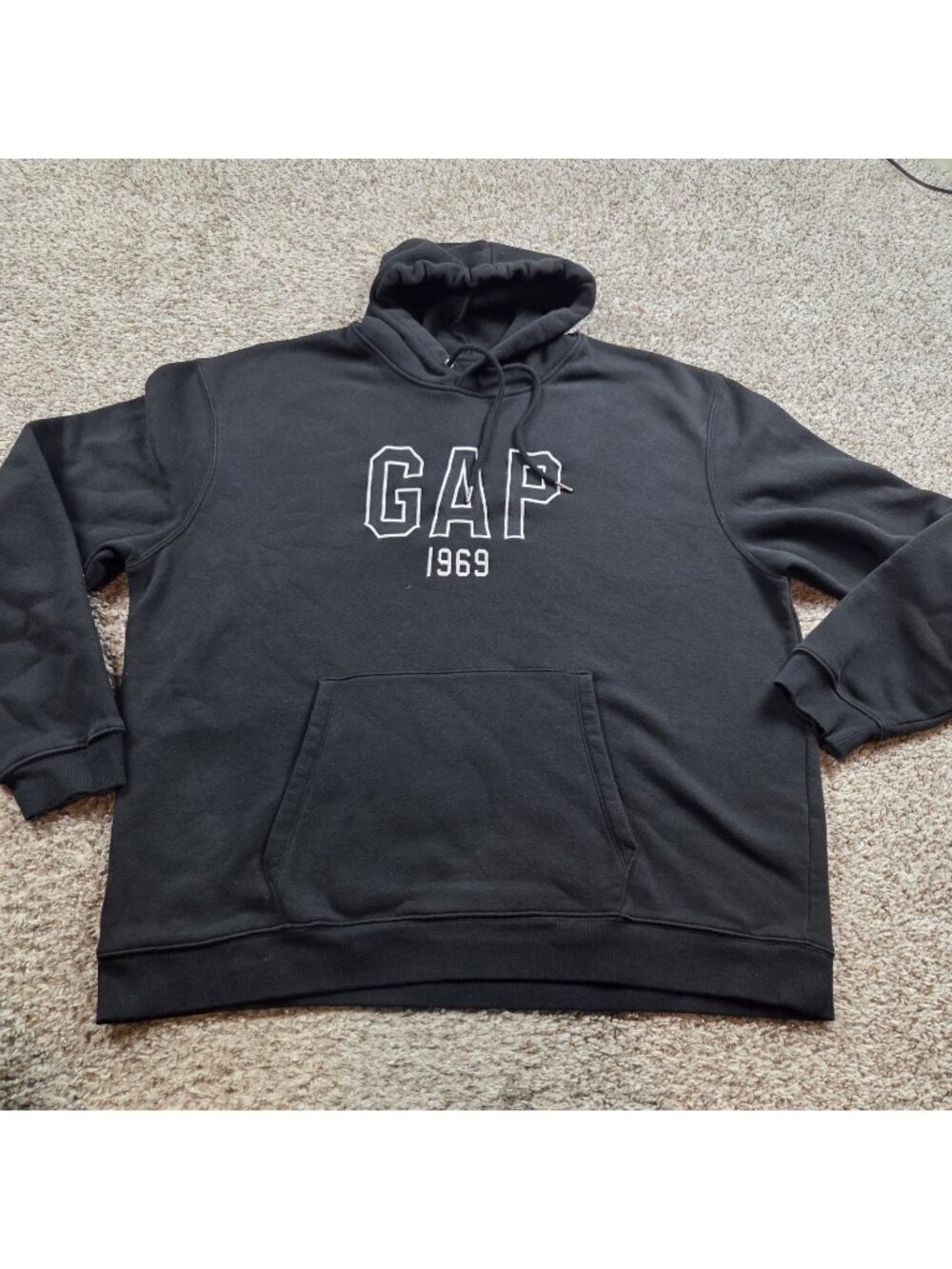 GAP Hoodie Mens 2XL Black Soft Fleece Spell Out Logo Sweatshirt Pullover